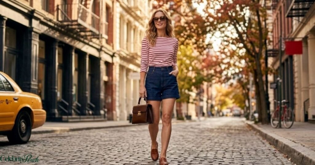 Taylor Swift Red Era inspired outfit with striped top and high-waisted jeans